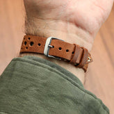Cortez Vintage Racing Genuine Leather Watch Strap - Mahogany
