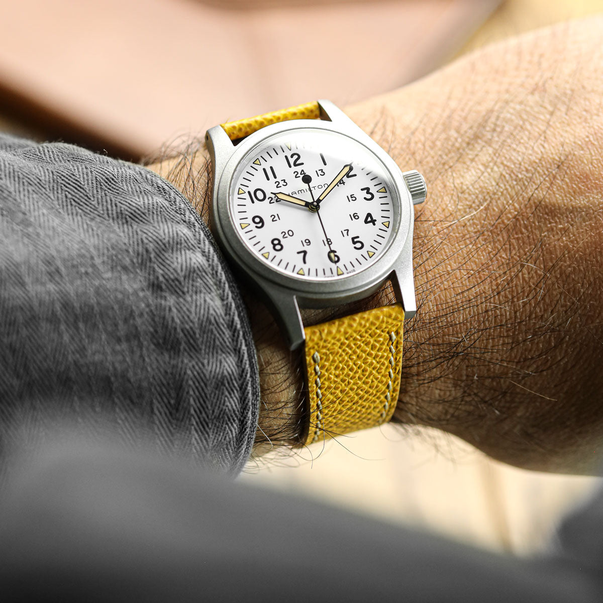 Hand-Stitched Epsom Italian Leather Watch Strap Alpine Yellow