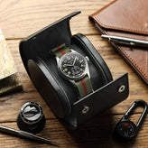 WatchGecko Single Leather Watch Case - Green / Beige