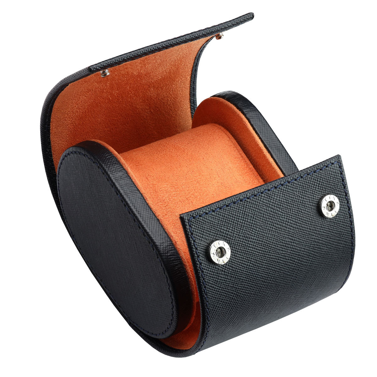 WatchGecko Single Leather Watch Case - Navy Blue / Orange