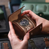 WatchGecko Single Leather Watch Case - Green / Beige