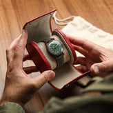 WatchGecko Single Leather Watch Case - Green / Beige