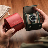 WatchGecko Single Leather Watch Case - Green / Beige