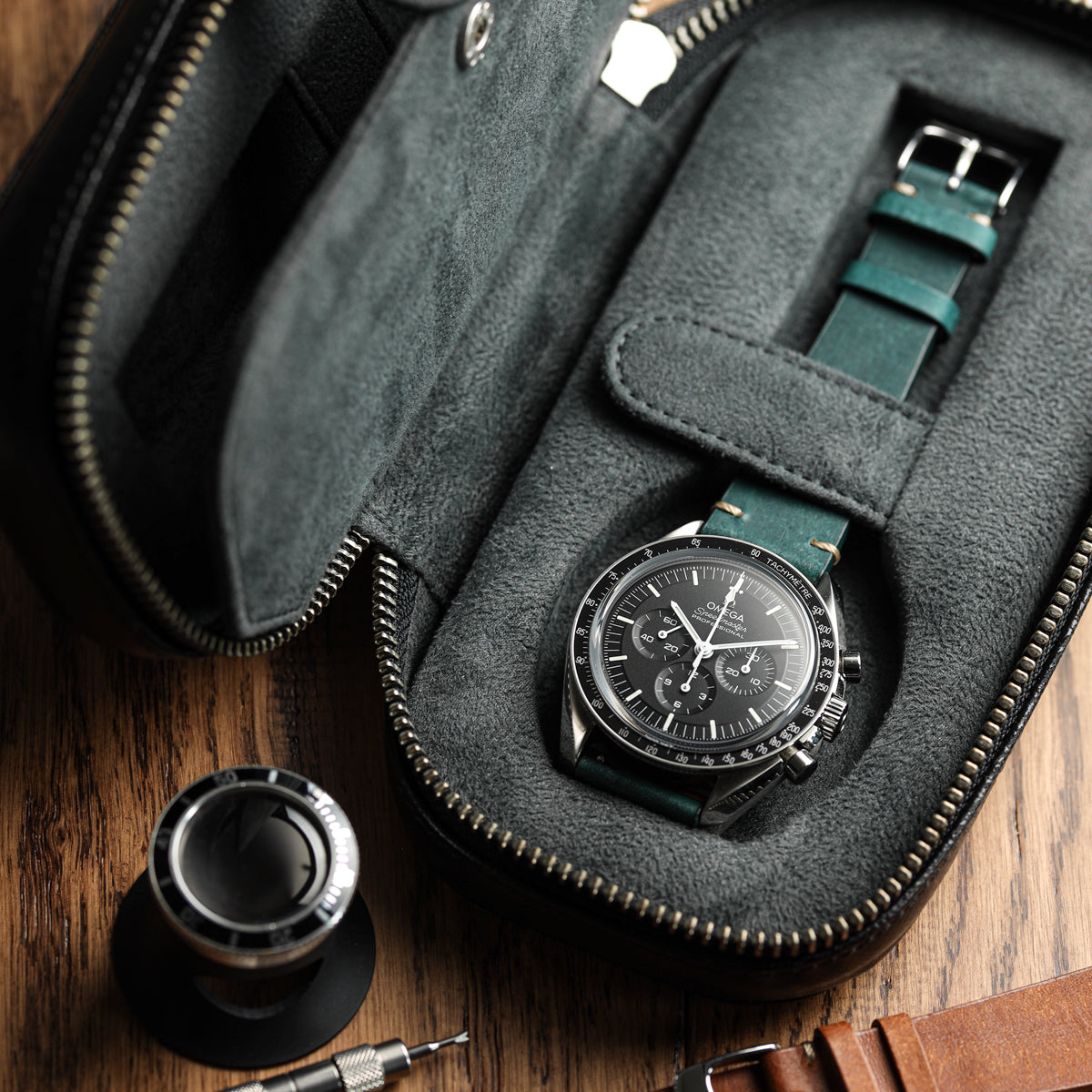 WatchGecko Dual Travel Watch Case - Green / Beige