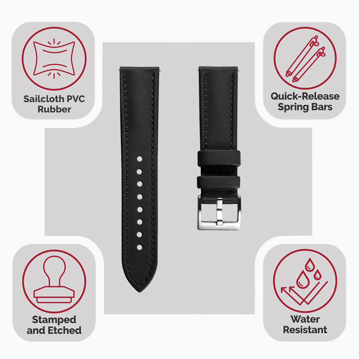 WatchGecko Atlas Sailcloth Watch Strap - Black