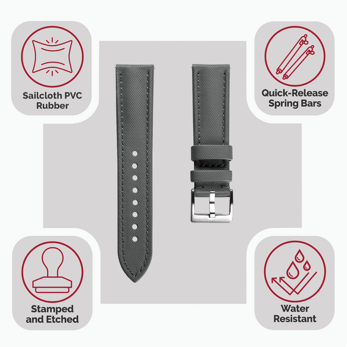 WatchGecko Atlas Sailcloth Watch Strap - Grey