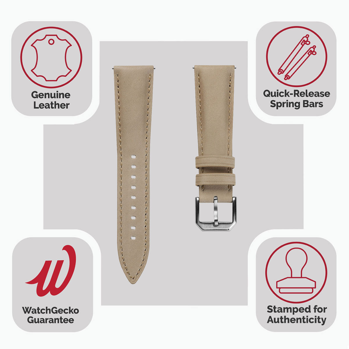 Whitby Pastel Colours Padded Leather Watch Strap - Beige