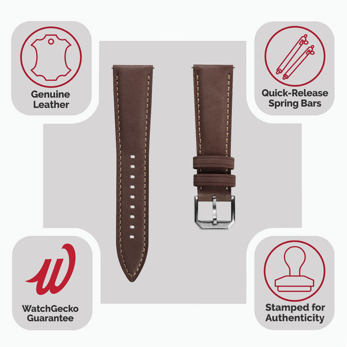 Whitby Pastel Colours Padded Leather Watch Strap - Chestnut Brown