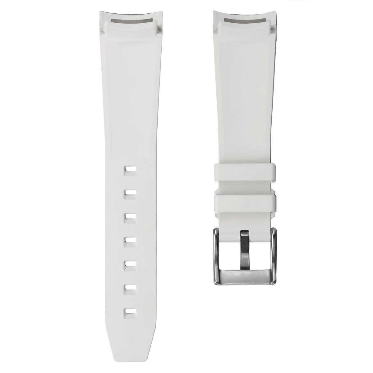 WatchGecko Curved Ends White Rubber Watch Strap - Brushed Buckle