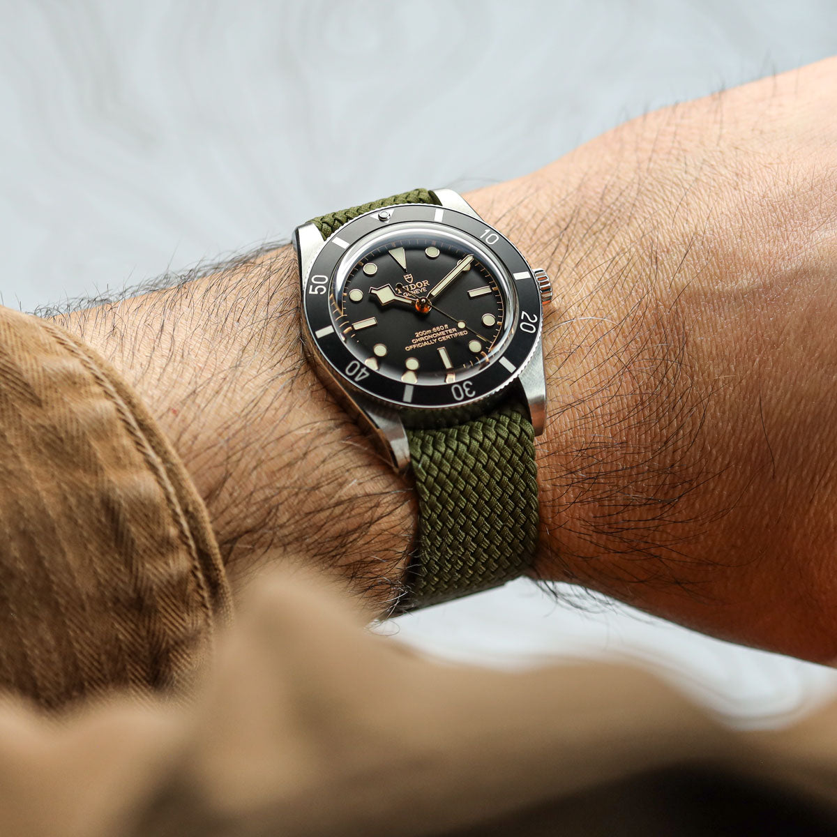 ZULUDIVER Perlon Nylon OctoPod Watch Strap - Army Green on Tudor Black Bay 58