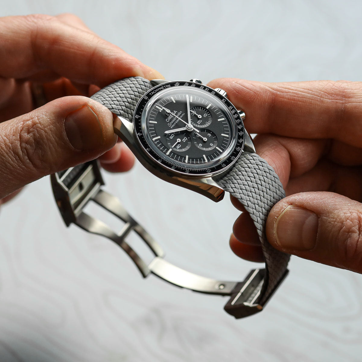ZULUDIVER Perlon Nylon OctoPod Watch Strap - Granite on Omega Speedmaster