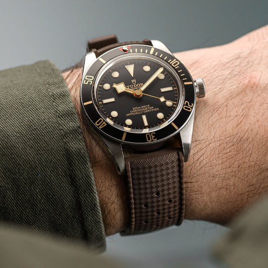 Vintage Style Perforated Rubber Watch Strap - Brown