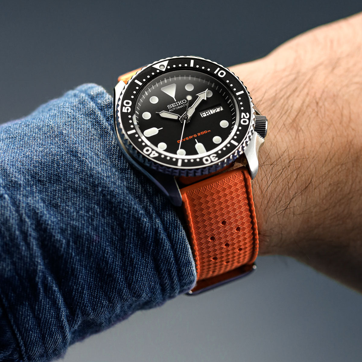 Vintage Style Perforated Rubber Watch Strap - Orange