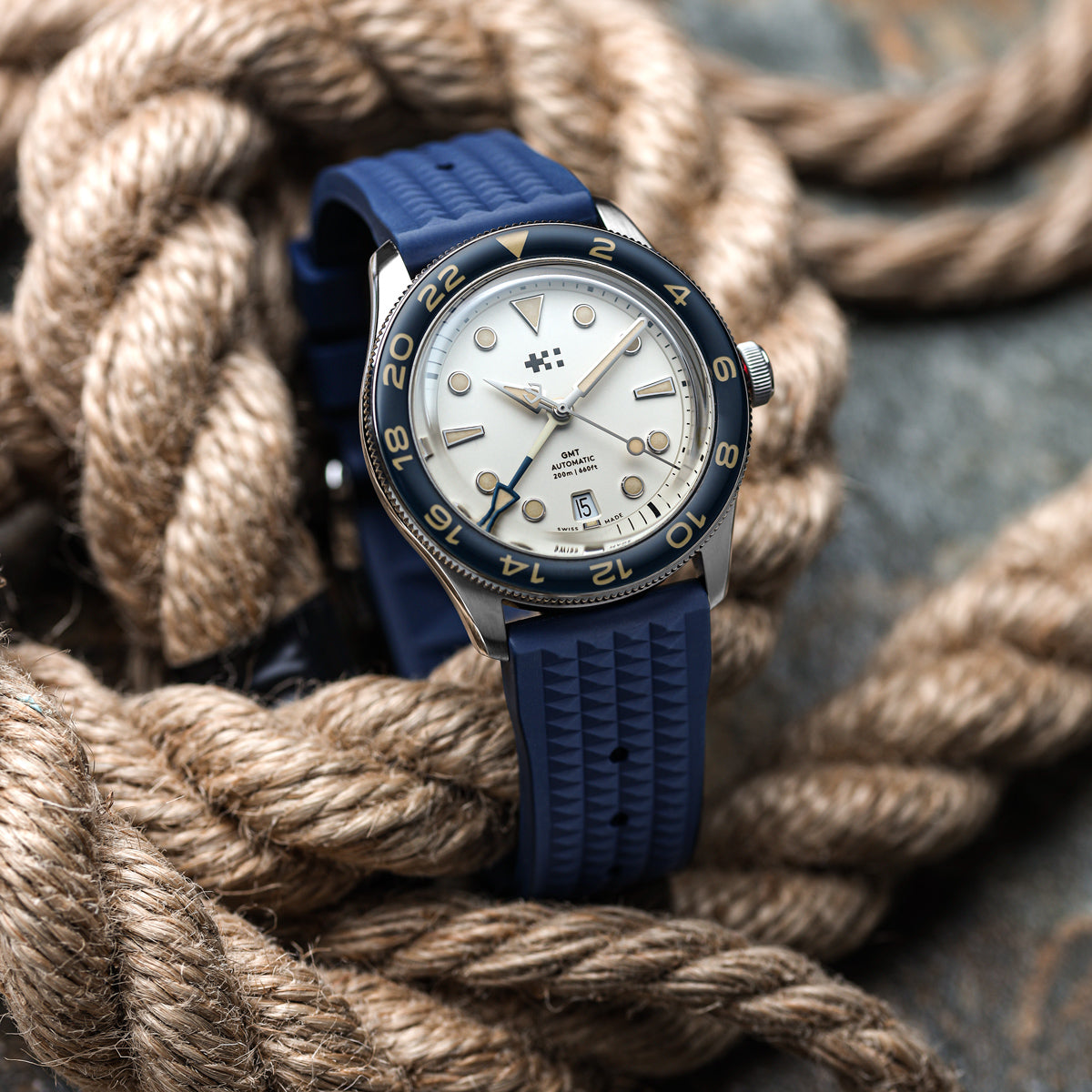Seacroft Waffle Rubber Dive Watch Strap - Blue