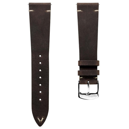German V-Stitch Crazy Horse Leather Watch Strap - Charcoal