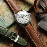 Lerano Tuscan Padded Leather Watch Strap  - Cognac on Hamilton Khaki Field 