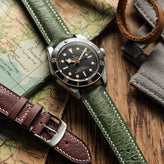 Lerano Tuscan Padded Leather Watch Strap - Green on Tudor Black Bay 58