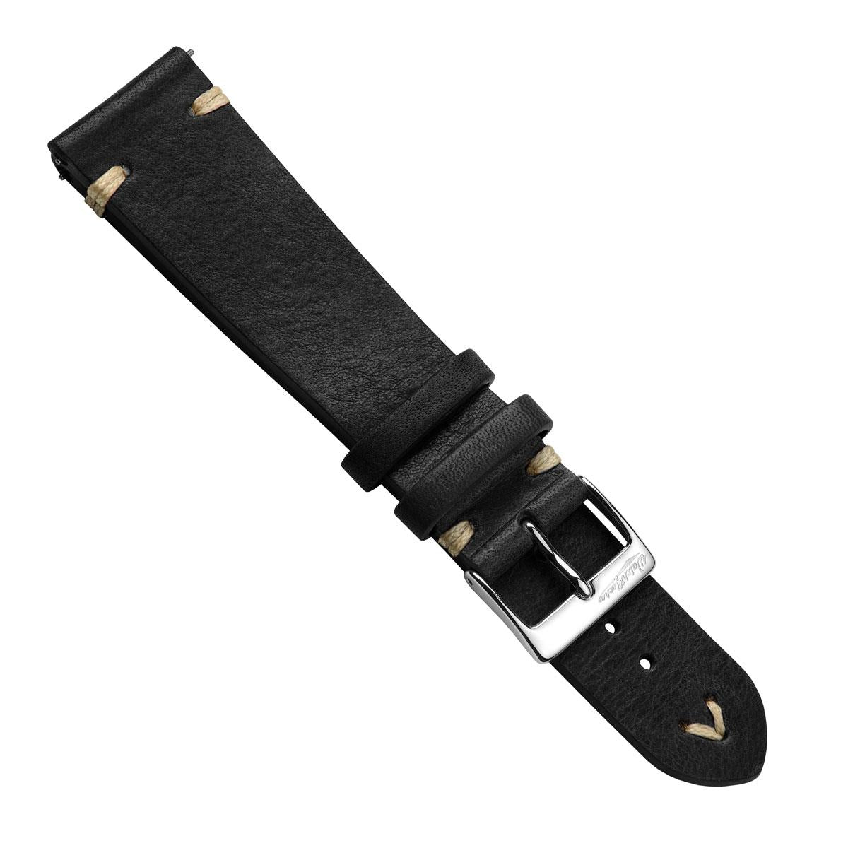 Classic Simple Handmade Italian Leather Watch Strap - Black