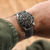 Lerano Tuscan Padded Leather Watch Strap - Dark Brown on Tudor Black Bay 58