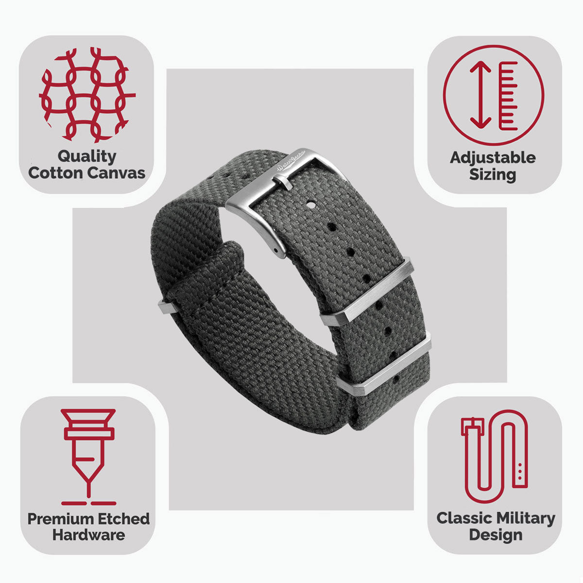 WatchGecko Braemore Military Nylon Watch Strap - Space Force Grey