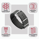 WatchGecko Braemore Military Nylon Watch Strap - Space Force Grey