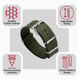 WatchGecko Braemore Military Nylon Watch Strap - Army Green