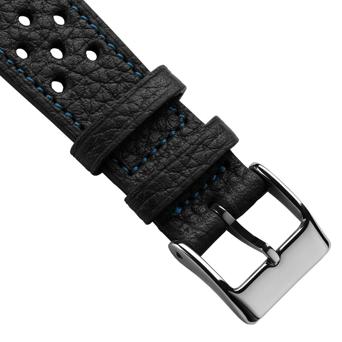Ashdown Togo Leather Racing Watch Strap - Black / Blue