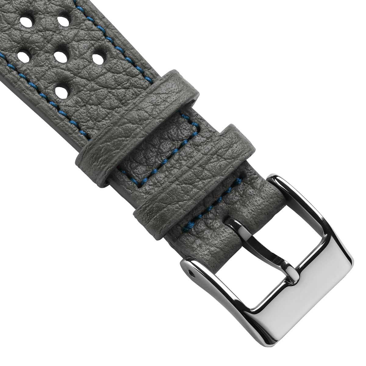 Ashdown Togo Leather Racing Watch Strap - Grey / Blue