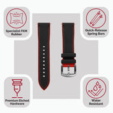 WatchGecko ChronoFlex Rubber Watch Strap - Black & Red