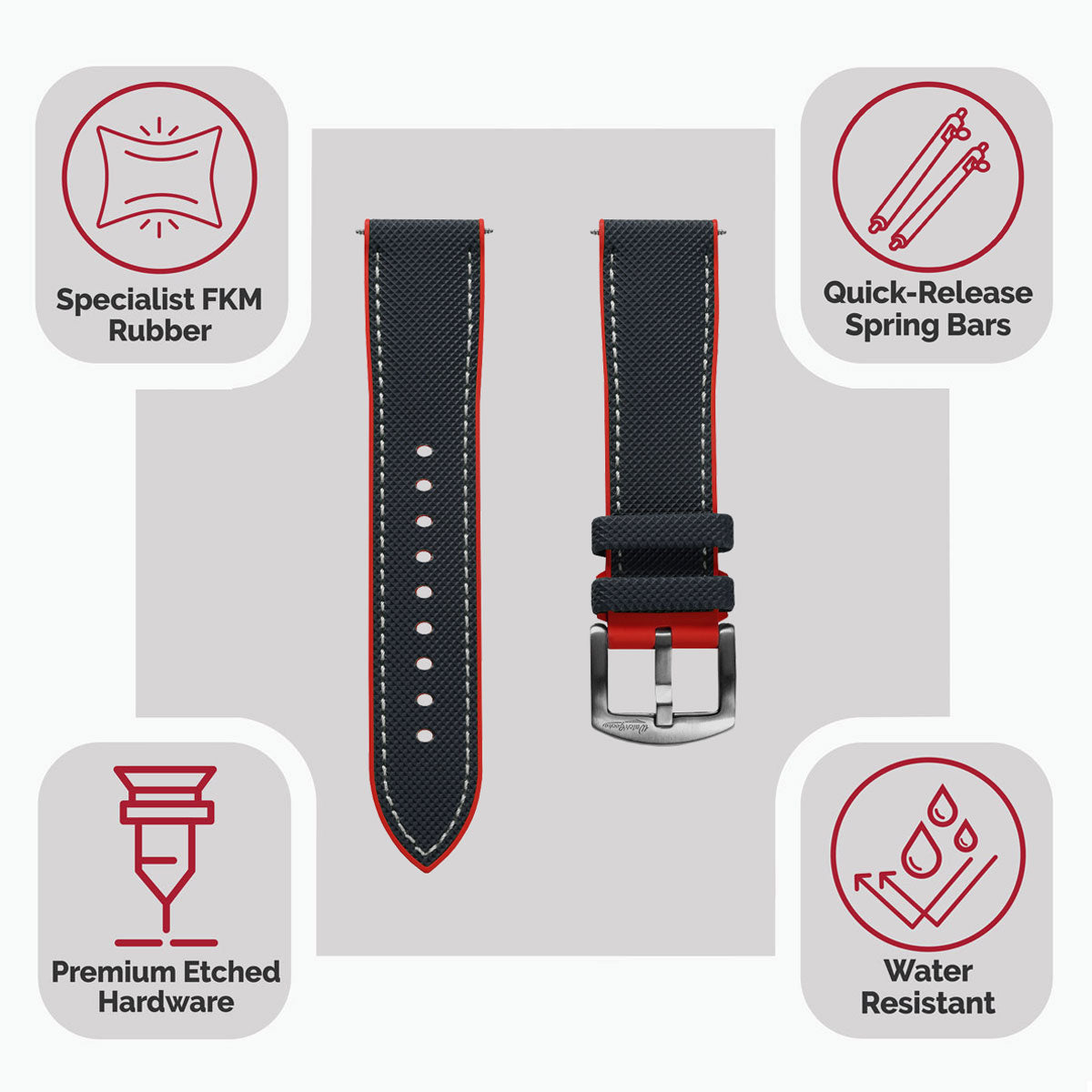 WatchGecko ChronoFlex Rubber Watch Strap - Blue & Red