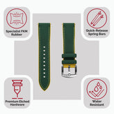 WatchGecko ChronoFlex Rubber Watch Strap - Green & Yellow