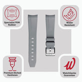 WatchGecko Curved Ends Grey Rubber Watch Strap - Brushed Buckle