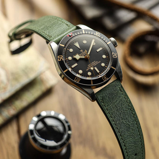 Ravello Tuscan Leather Watch Strap - Green on Tudor Black Bay 58
