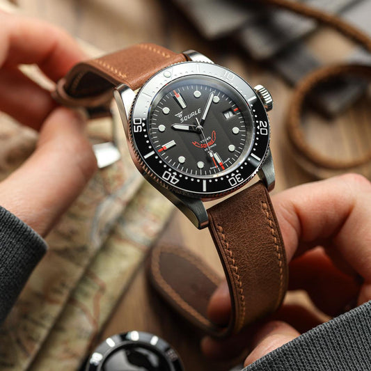Ravello Tuscan Leather Watch Strap  - Cognac on Squale 1545