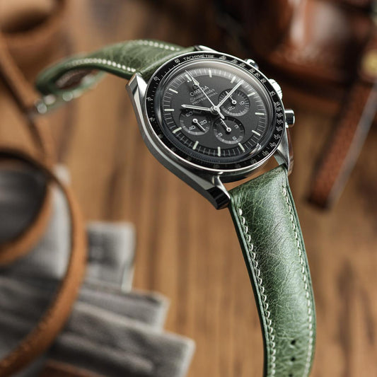 Lerano Tuscan Padded Leather Watch Strap - Green on Omega Speedmaster