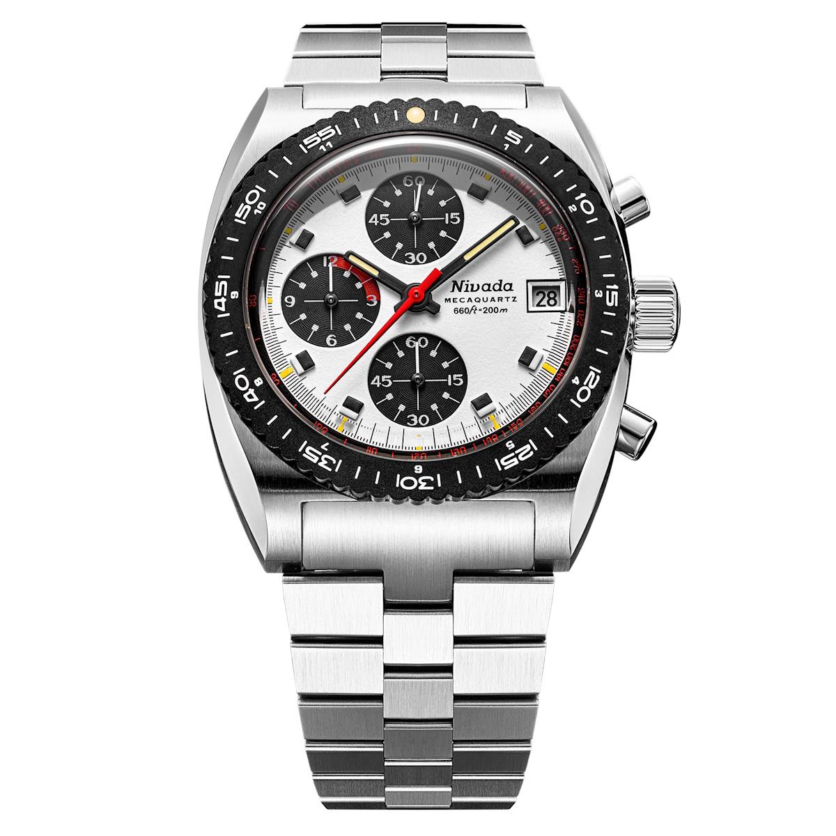 Nivada Grenchen Autochron Orange - ETA Valjoux 7750 Automatic - Black Racing Strap