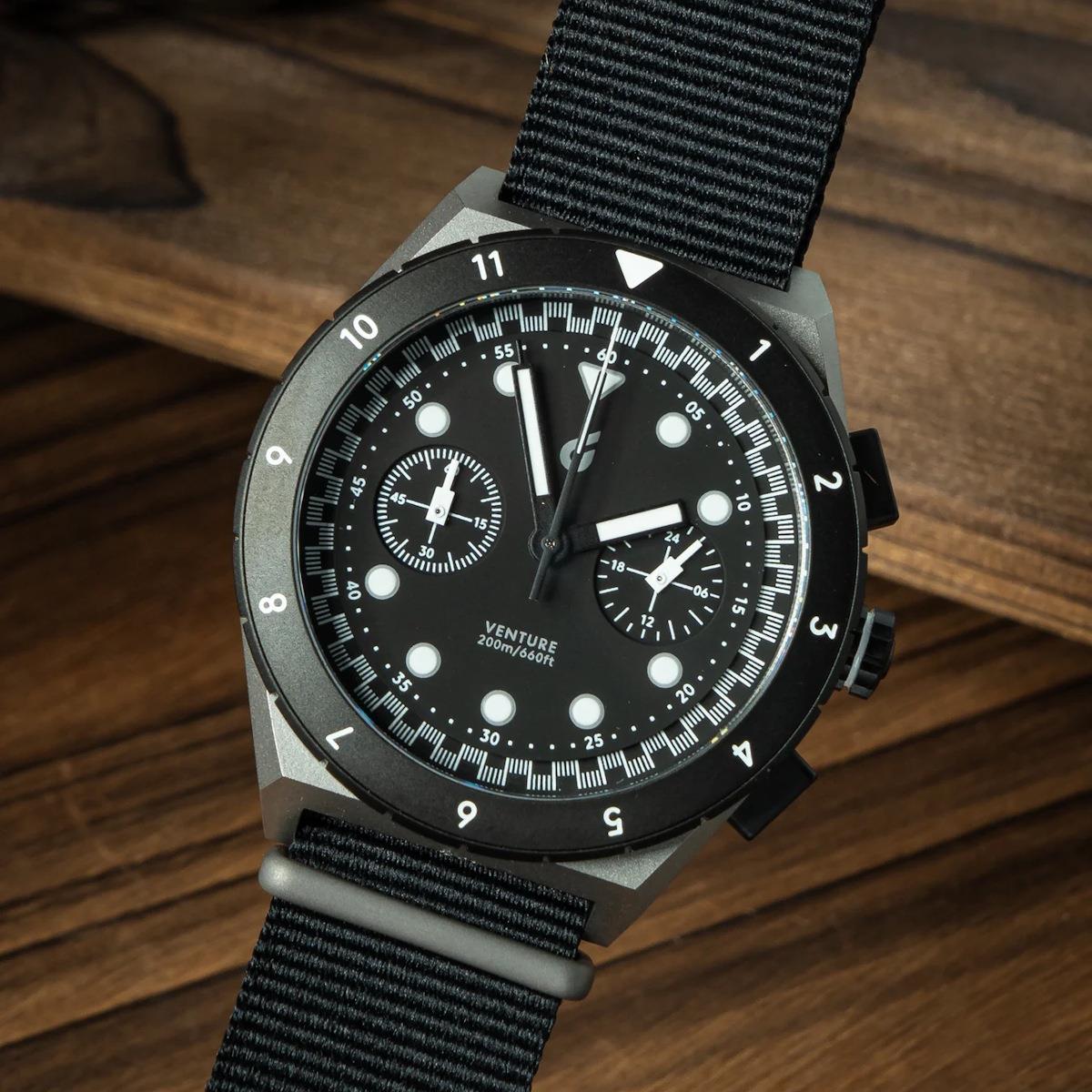 Boldr Venture Titanium Chronograph Watch Velo Nocturne