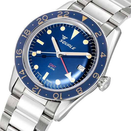 Squale SUB39GMTB Blue on Stainless Steel Bracelet LIKE NEW