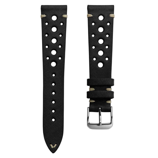 Cortez Vintage Racing Genuine Leather Watch Strap - Black