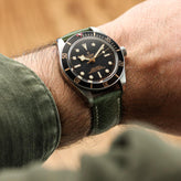 Lerano Tuscan Padded Leather Watch Strap - Green on Tudor Black Bay 58