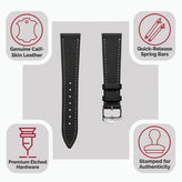 Hanley Textured Epsom Hand-Stitched Leather Watch Strap - Black