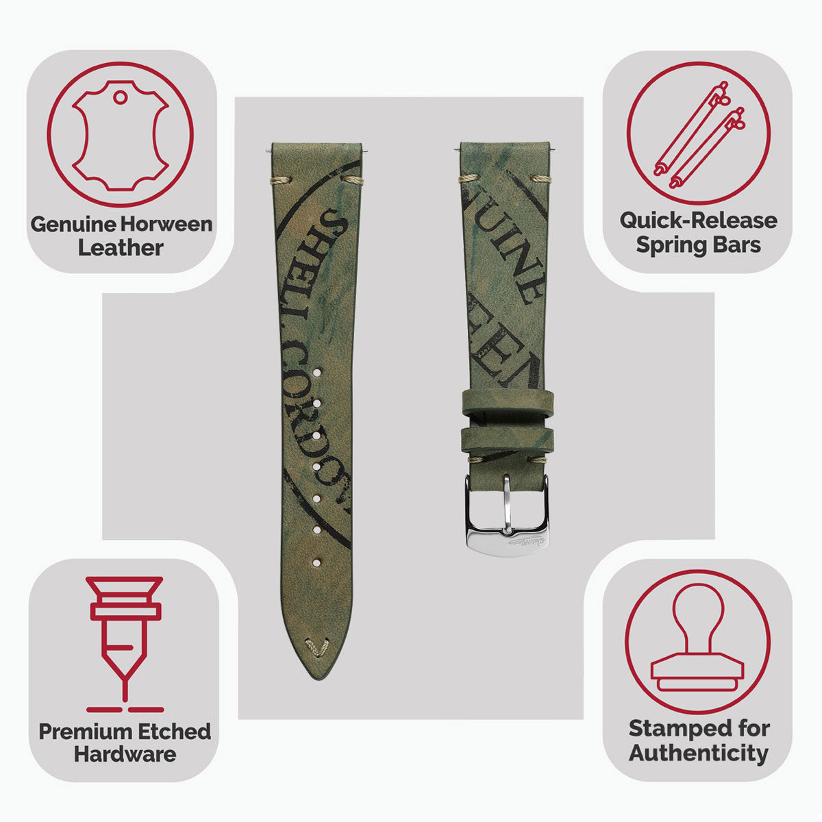 Inverted Watch Newham Inverted Horween Shell Cordovan Watch Strap - Sage Green ...