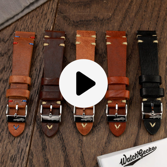 WatchGecko Simple Handmade Italian Leather Watch Strap - Reddish Brown, 18mm