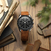 Mozet Flat Nubuck Handmade Watch Strap - Cognac