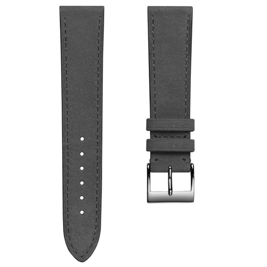 Mozet Flat Nubuck Handmade Leather Watch Strap - Grey