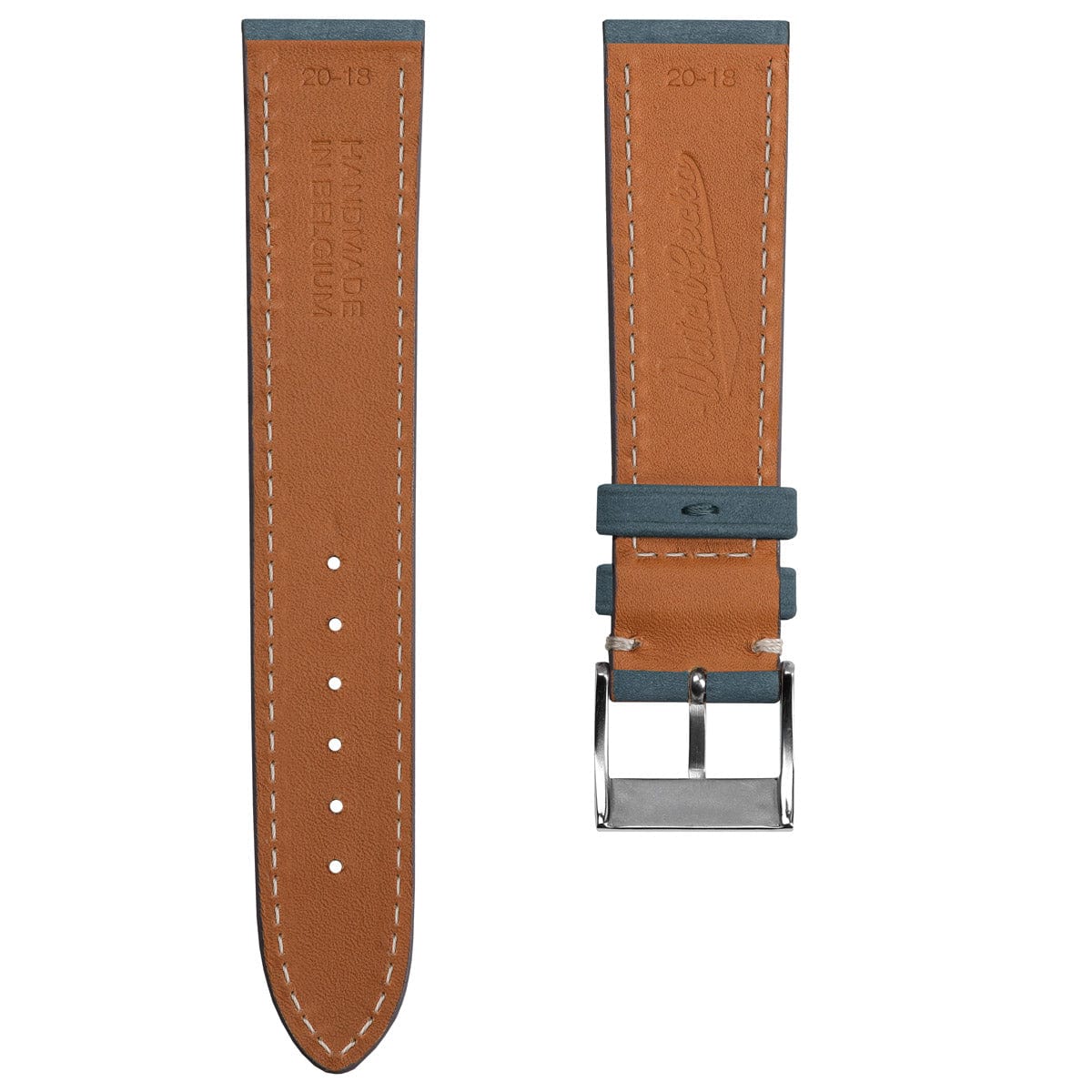 Mozet Flat Nubuck Handmade Leather Watch Strap - Jeans Blue
