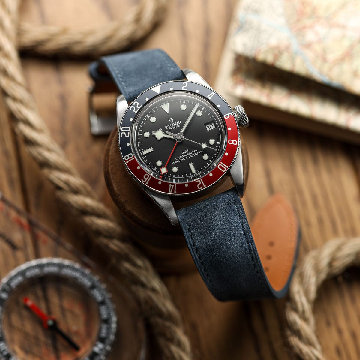 Mozet Flat Nubuck Handmade Leather Watch Strap Blue Jeans