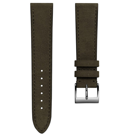 Mozet Flat Nubuck Handmade Leather Watch Strap - Khaki