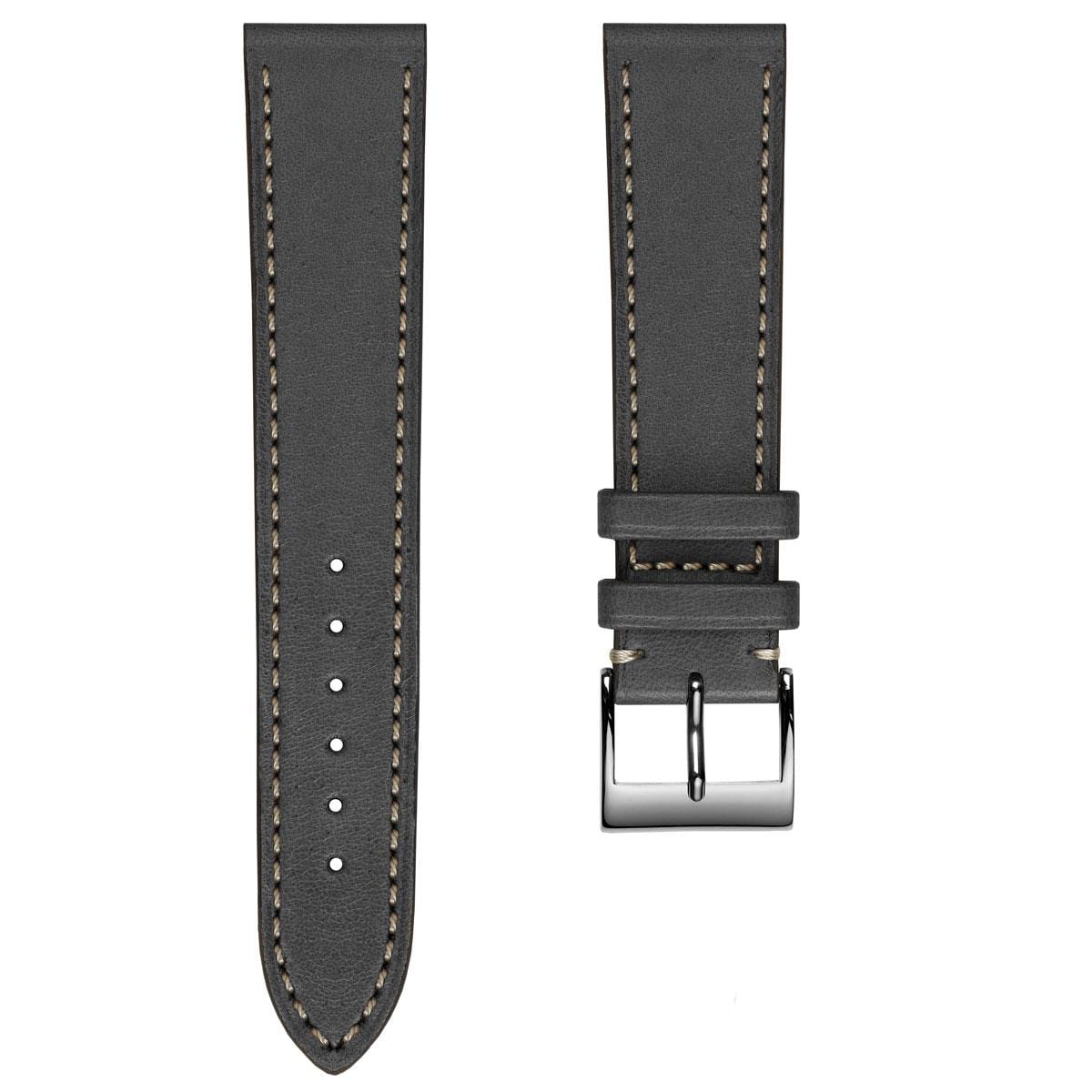 Ostend Baranil Flat Leather Watch Strap - Grey