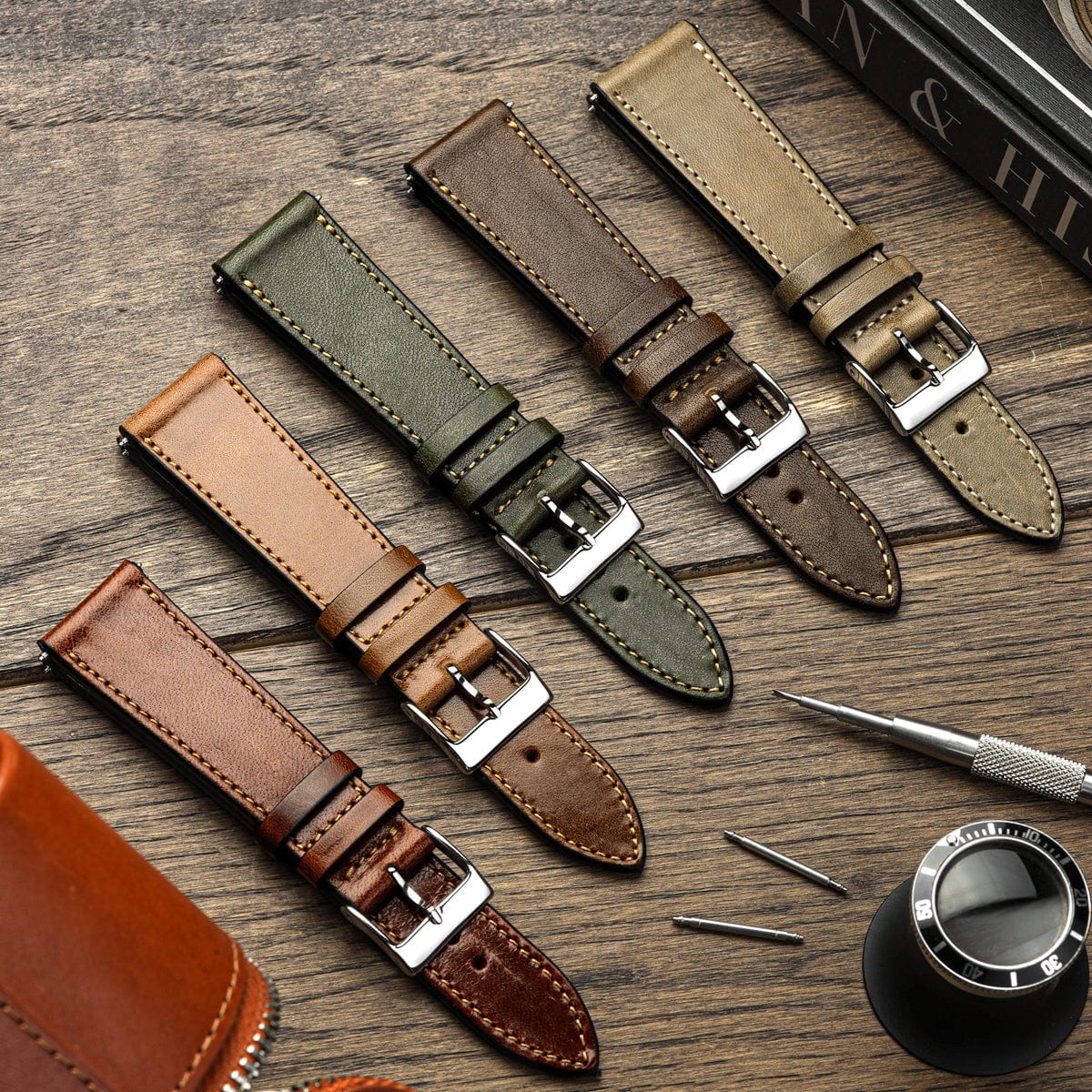 Green leather watch online strap 22mm